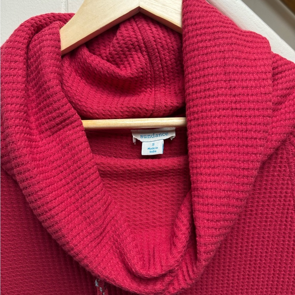 Sundance Red Waffle-Knit Cabin Core Cowl Neck Thermal Top Size Small - Picture 4 of 5